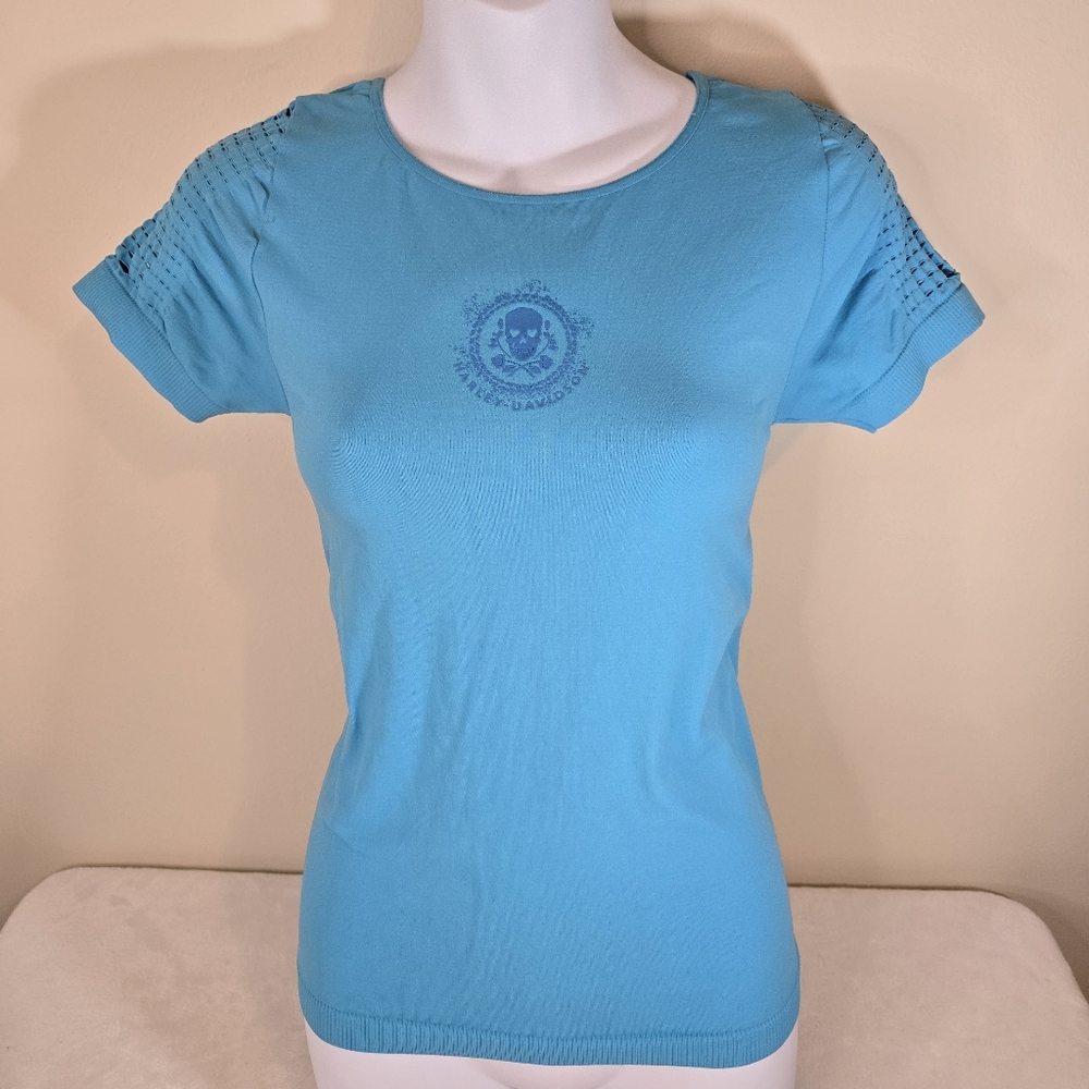 Teal Women's Stretchy Fitted Harley Top